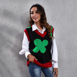 GMXIA naiste moe vabaaja lillemustriga s&uuml;gistalvised varrukateta V-kaelusega silmkoelised vestid S must