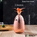 BORREY 500ml Ananassitops Moskva Muula Vaskkruusid Roostevabast Terasest Kohvikruus Bar Kokteilitass Kuuma ja K&uuml;lma tassi metallist &otilde;llekruus Gold