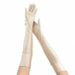 1 paar kindaid, &uuml;hev&auml;rvilised, t&auml;iss&otilde;rmed, elastsed, siledad, pehmed, hingavad k&uuml;&uuml;narnuki pikkusega pruudi pulmapeo lavaetenduse Cosplay-kindad beež