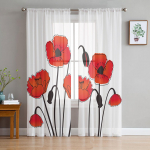 Punase mooni lilletaim Valge &scaron;ifoonist l&auml;bipaistvad kardinad elutuppa magamistoa kodukaunistuseks Aken Voiles T&uuml;llkardinad W135 x H115cm x1