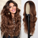 Miss Wig pikk must laineline parukas naistele Keskosa lokkis laineline parukas Naturaalse v&auml;limusega s&uuml;nteetilisest kuumuskindlast kiust parukas igap&auml;evaseks peol kasutamiseks 65cm