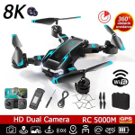 Drone 5G WIfi Drone 8K HD &otilde;hukaamera umbsuunaline intelligentne takistuste v&auml;ltimine harjadeta kokkupandav neljakopter RC5000M 8K Dual Camera-3Battery sinine