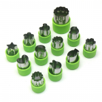 12 tk/komplekt K&ouml;&ouml;giviljade ja puuviljade l&otilde;ikur roostevabast terasest lillede koomiksikujuline vorm kook k&uuml;psis vormi l&otilde;ikamiseks k&ouml;&ouml;gi k&uuml;psiste l&otilde;ikuri t&ouml;&ouml;riist roheline