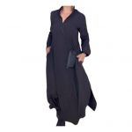 Naiste maksikleit rev&auml;&auml;riga V kaelus Suure l&otilde;hestatud &auml;&auml;risega &uuml;hev&auml;rviline pikkade varrukatega pehme hingav pahkluu pikkusega A-kujuline naiste s&uuml;giskleit XL sinine