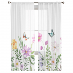 Kevadlillede liblikas l&auml;bipaistvad kardinad elutuppa magamistuppa kodukaunistusega k&ouml;&ouml;k t&uuml;ll akende jaoks Voile kardinad 135W x 114H(cm)