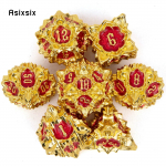 7 tk. Kuldse punase lootose lilledega metallist t&auml;ringud, t&auml;ismetallist mitmetahuline t&auml;ringukomplekt, sobib rollim&auml;nguks RPG lauam&auml;ngu kaardim&auml;nguks mitmev&auml;rviline