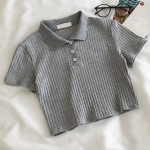WTEMPO Polo Collar Chic T-s&auml;rgid Naiste Harajuku Korea k&auml;rbitud topid, n&ouml;&ouml;biga T-s&auml;rgid Slim Fit naiste l&uuml;hikeste varrukatega s&auml;rgid T&auml;navar&otilde;ivad S must