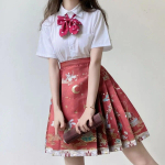 Hiina traditsiooniline Hanfu r&otilde;ivad Vintage JK seeliku tr&uuml;kkimine Rahvatantsu seelik Kulla tembeldamine t&auml;iustatud Hanfu hobuse n&auml;o l&uuml;hike seelik S punane