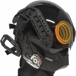 K&uuml;berpunk lahe ulmeline futuristlik kollane vortex mask, Slideway Design Infinity musta kiivri riietumistarvikud, Hallowe Abyss