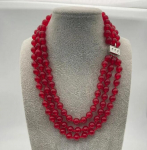 v&auml;ga hea Fancy 3 Row / punane 8mm Jade kaelakee