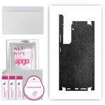 apgo Protective Skin Sticker for the back+sides compatible with Samsung Galaxy S21 5G, Full Wrap Film, Foil, Vinyl - Pattern Black Leather