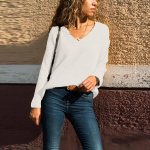 Naiste V-kaelusega &uuml;hev&auml;rviline Sobiv pikkade varrukatega &otilde;huke kampsun Pullover-kampsun L sinine