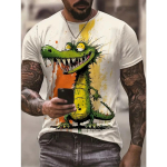 Koomiksistiilis krokodilli- ja v&auml;rvim&auml;rgimustriga kaelus ja l&uuml;hikeste varrukatega T-s&auml;rk, vabaaja ja &scaron;ikk meeste suvise t&auml;navar&otilde;ivastuse jaoks XL