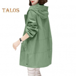 S&uuml;giskevadine naiste mantel, kapuutsiga lukuga pikad varrukad, lahtised kardiganid, n&ouml;&ouml;rid, keskmise pikkusega ja taskutega &otilde;huke igap&auml;evaseks kandmiseks m&otilde;eldud tuulepluus L roheline