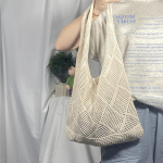 Suvine naiste kootud ostukott Suure mahutavusega k&auml;sitsi valmistatud &otilde;&otilde;nsad rannakotid Supermarketi reisikotid heegeldatud &otilde;lakotid 37x2x29cm beež