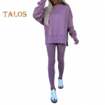 2 tk/komplekt Naiste &uuml;laosa p&uuml;kste &uuml;likond &Uuml;mara kaelusega pikkade varrukatega Ebaregulaarse &auml;&auml;risega dressipluus, elastne v&ouml;&ouml;koht &uuml;hev&auml;rvilised p&uuml;ksid, talv igap&auml;evaseks kandmiseks M roheline