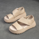 Naiste sandaalid Paksu talla Peep Toe Platvorm Kingad Ehtsast nahast Vintage mugavad sandaalid 35 beež