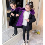 S&uuml;gis- ja talvine t&uuml;drukute moodne keskmise pikkusega paksu karusnahast kraega sulejope 170cm must