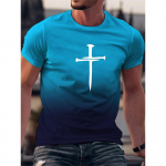 Christian Cross Pattern Print Meeste Mugav O-kaelusega T-s&auml;rk Graafiline T-s&auml;rk Suveriided Komplektid T-s&auml;rgid Bibble S