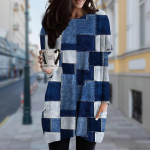 Naiste Cowboy Grid Print Crew kaelaga kleit kevads&uuml;gisene suures suuruses taskukleit XS tumesinine v&auml;rv