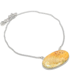 Fossil Coral Gemstone Handmade 925 Sterling Silver Jewelry Necklace 18 u5b42