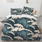 Laine Tekikott Komplekt Hokusai Muster Jaapani Ukiyoe Tekikott Orientaalne Sket&scaron;istiil Ookean Queen Twin Pol&uuml;ester Voodipesukomplekt 173x218cm 2pcs