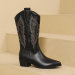 Cowgirl k&otilde;rge p&otilde;lvega saapad Trend Wedge Heels Tikitud naiste talvekingad Valged punased roosad Cowgirl Cowboy saapad 43 must