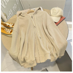 Vahvliga kapuutsiga dressipluus naistele avara kehaehitusega salendav kevadsuve naiste lukuga kardigan Joped ja mantlid (naiste omad) M hall v&auml;rv