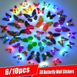 6/10 tk 3D-seinakleebised Liblikad k&uuml;lmiku kleebised pulmadeks Kodukaunistuseks Seinakleebis Liblik helendav v&auml;ike &ouml;&ouml;lamp 6pcs