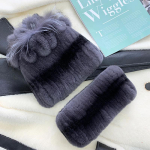 Fashion Lady Paks Rex K&uuml;&uuml;liku Karusnahast M&uuml;ts Talvine Kootud 100% Naturaalsest Karusnahast M&uuml;tsid Sallid Komplektid Naiste Soojad P&auml;ris Rex K&uuml;&uuml;liku Karusnahast Sallid 55-59 black