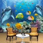 3D Seinamaal Tapeet Moodne 3D Stereo Delfiin Kalad Loom Fresko Elutuba Laste Magamistuba Kodu Dekoor Taustasein Tapeet 200 cm(W) x 140 cm(H)