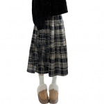 K&otilde;rge v&ouml;&ouml;kohaga villane naiste seelik, ruuduline, volangidega &otilde;mblus, A-joonega seelik, s&uuml;gistalvine villane seelik, igap&auml;evane kandmine M kohv