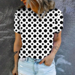 Must valge polka t&auml;ppide mustriga igap&auml;evane Fallow Style naiste sumerriided Suurem&otilde;&otilde;tmeline T-s&auml;rk l&uuml;hikeste varrukatega mugavad topid S-8XL 4XL