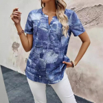 VEZFAA Naiste mood vabaaja suve kevadised l&uuml;hikeste varrukatega V-kaelusega pluusid ja s&auml;rgid S sinine