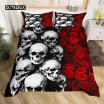 Kolju tekkikate Kuldse krooniga voodipesukomplekt, 3D-prinditud Halloweeni kolju kahe ilusa inimesega tekikate komplekt, Krooniga tekikate EU single(135x200cm) black