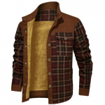 Men's Plus Size Winter Thickened Corduroy Plaid Spliced Shirt Jacket Padded Coat L armee roheline v&auml;rv