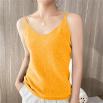 Naiste kootud topid V kaelusega vabaaja Cami varrukateta Camiole pluusid &uuml;hev&auml;rvilised lihtsad s&auml;rk L beež