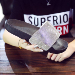 Kivikesed Bling Rannasussid Naiste Sussid Pl&auml;tud Suvised Vabaaja Kingad Kristall Teemantliivakingad Slip-on Lamedad Jalatsid 39 gray