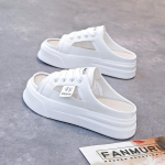 Poolsussiga valged kingad naistele kandmiseks v&auml;ljas suvel 2024, uued paksu tallaga k&otilde;rgendatud laisad vabaaja kingad naistele 707 38 mustjasvalge