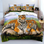 3D Tiigri Tekikott Pehme Tekikott Loomade Voodipesukomplekt Tiigrimustriga Tepitud Kate Magamistoa Dekoratsiooniks 2/3 tk Kuningas Kuninganna Suurus 135X200cm-2pcs black