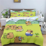 Kapiibarad Tekikott Anime Voodipesu Padjap&uuml;&uuml;r Tr&uuml;kitud &Uuml;ldine Laste ja T&auml;iskasvanute Komplekt Queen Size Reaktiivne Tr&uuml;kk Tekk EU Single 135x200cm