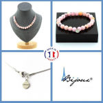 Pierres et Min&eacute;raux. Parure bijoux Bracelet Collier 20 perles Opale rose 8 mm. Chaine en Taille personnalisable.