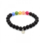 Pierres et Min&eacute;raux. Bracelet Perles Tourmaline multicolore + Lave 8 mm. Fabriqu&eacute; en France.