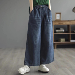 Suured laia s&auml;&auml;rega teksad Naiste vabaajapesu teksap&uuml;ksid Vintage lahtised elastsed k&otilde;rge v&ouml;&ouml;kohaga sirged p&uuml;ksid mood teksad XL sinine