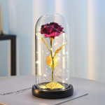 Kuldne fooliumroos akr&uuml;&uuml;lkattega &ndash; ideaalne kingitus s&uuml;nnip&auml;evaks ja s&otilde;brap&auml;evaks Acrylic Cover Black Base + No Petals + Warm Light