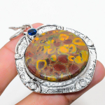 Bamboo Jasper, Blue Topaz 925 Sterling Silver Jewelry Pendant 2.52 t6b54