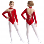Lastele T&uuml;drukutele Ballett Tants V&otilde;imlemine Akrobaatika Trikoo Pikkade Varrukatega S&auml;delevad Rhinestones V&otilde;rgusilma V&otilde;tmeaugu Seljaga Uisutamine Body Dancewear 13-14 Years burgundiapunane