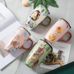 Alice Forest Tea Cup Painted Large Capacity Ceramic Mug with Lid Cartoon Drinking Water Cup Forest Series 501-600ml