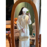 2024 Elegantne rohelise tr&uuml;kiga Ao Dai Cheongsam: Uus mitmek&uuml;lgne hiina stiilis kleit noortele naistele Medium