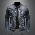 Meeste Fashion Stand Collar Denim jakk Trend Stretch Denim jope L gray
